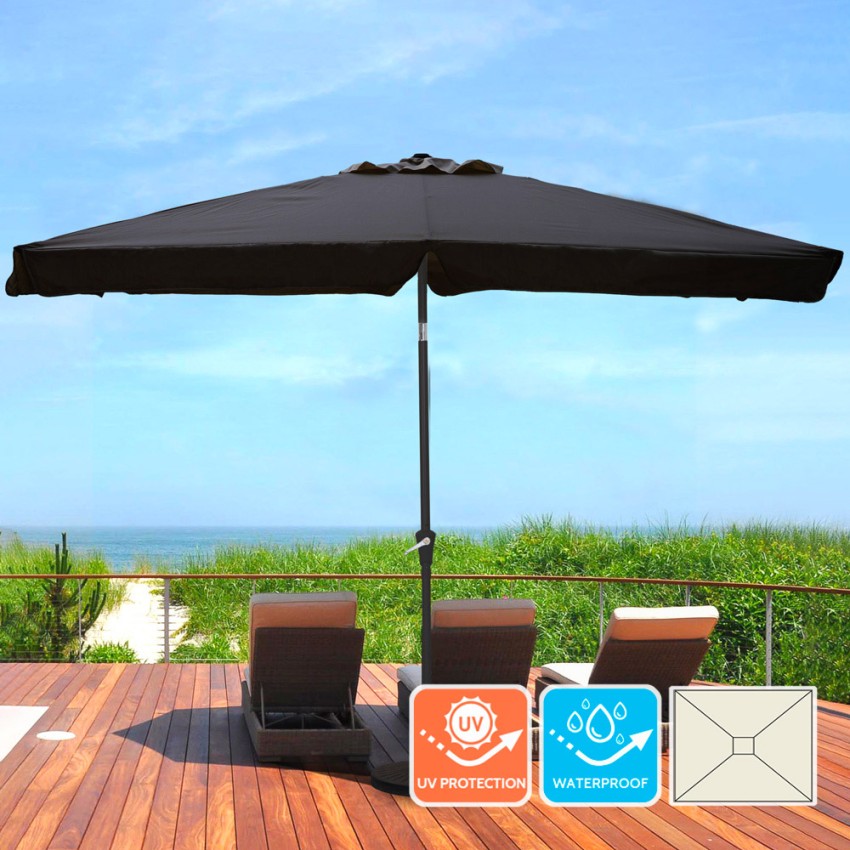 Zwarte rechthoekige tuinparasol met middenpaal 3x2 m Rios Dark Aanbieding Zwarte rechthoekige tuinparasol met middenpaal 3x2 m Rios Dark Aanbieding