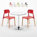 Ronde salontafel wit 70x70 cm en 2 gekleurde stoelen Barcellona Long Island Aanbieding