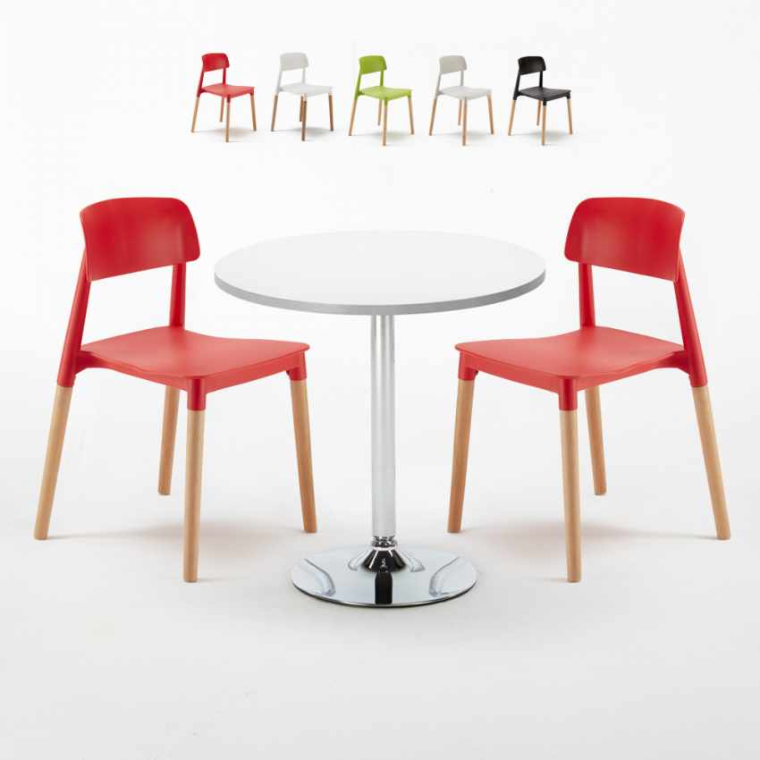 Ronde salontafel wit 70x70 cm en 2 gekleurde stoelen Barcellona Long Island Aanbieding Ronde salontafel wit 70x70 cm en 2 gekleurde stoelen Barcellona Long Island Aanbieding