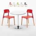 Ronde salontafel wit 70x70 cm en 2 gekleurde stoelen Barcellona Long Island Aanbieding