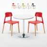Ronde salontafel wit 70x70 cm en 2 gekleurde stoelen Barcellona Long Island Aanbieding