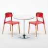 Ronde salontafel wit 70x70 cm en 2 gekleurde stoelen Barcellona Long Island Voorraad