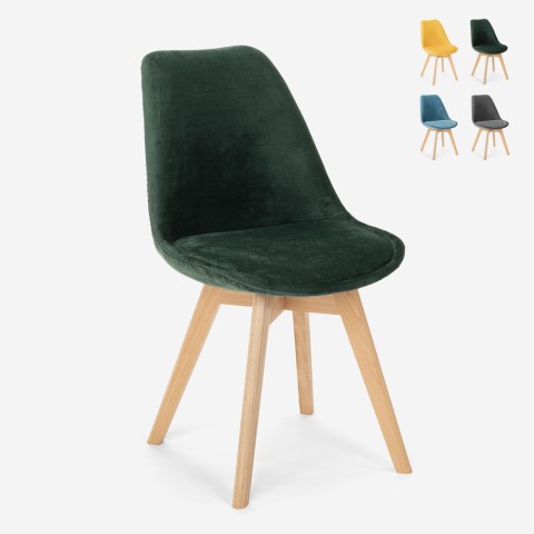 Scandinavische design stoel in fluweel hout met kussen voor keukenbar restaurant Dolphin Lux Aanbieding