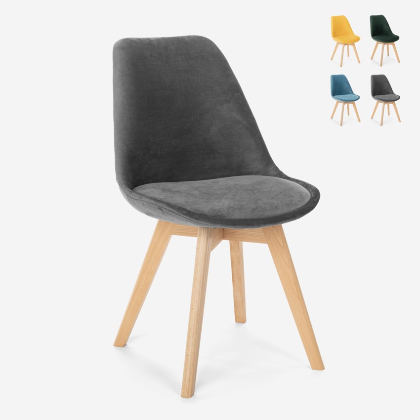 Scandinavisch design houten stoel met fluwelen stof Dolphin Lux Verkoop Scandinavisch design houten stoel met fluwelen stof Dolphin Lux Verkoop
