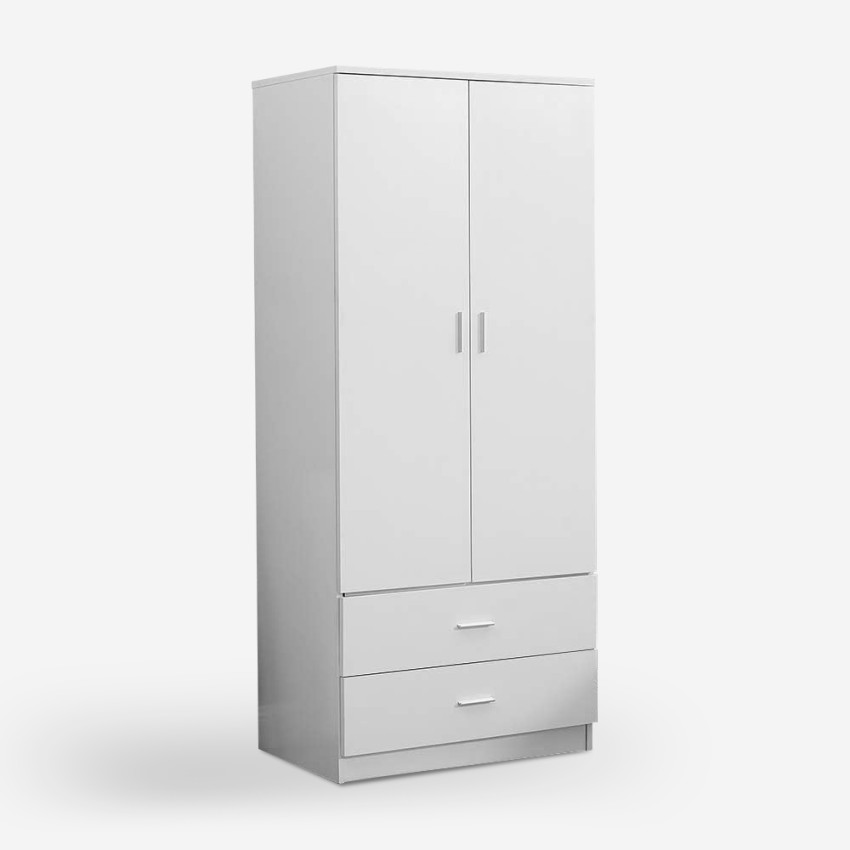 Witte kledingkast met 2 deuren en 2 lades Gilafa Aanbieding Witte kledingkast met 2 deuren en 2 lades Gilafa Aanbieding