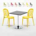 Vierkante salontafel zwart 70x70 cm en 2 gekleurde stoelen Wedding Mojito Aanbieding
