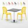 Vierkante salontafel zwart 70x70 cm en 2 gekleurde stoelen Wedding Mojito Aanbieding