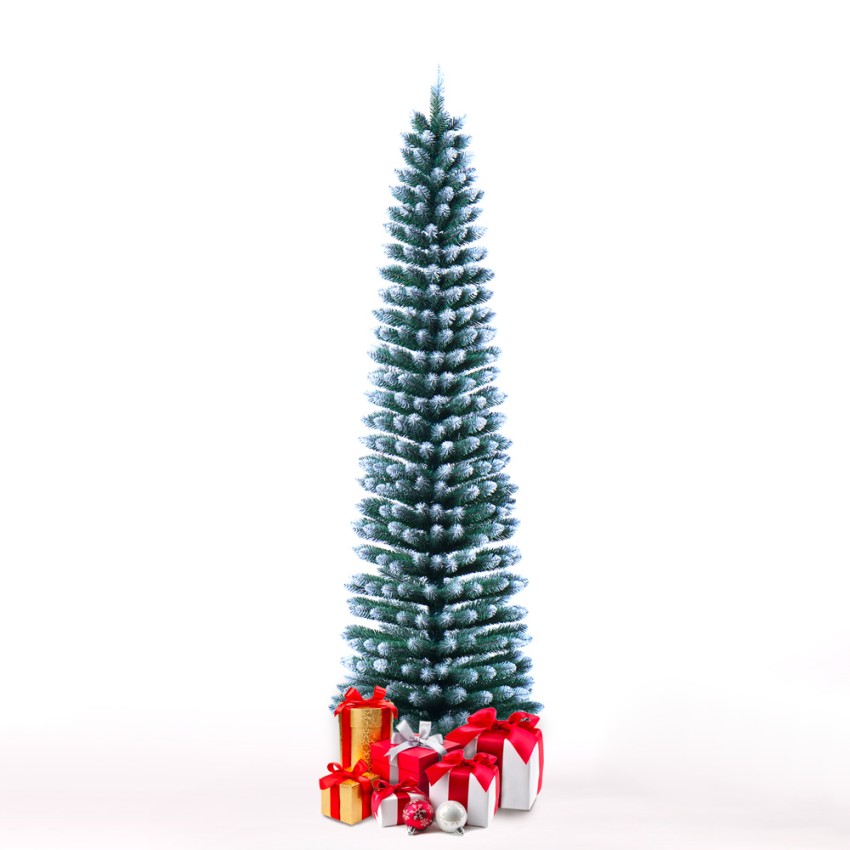 Smalle kunstkerstboom 180 cm groen met sneeuw Mikkeli Aanbieding Smalle kunstkerstboom 180 cm groen met sneeuw Mikkeli Aanbieding