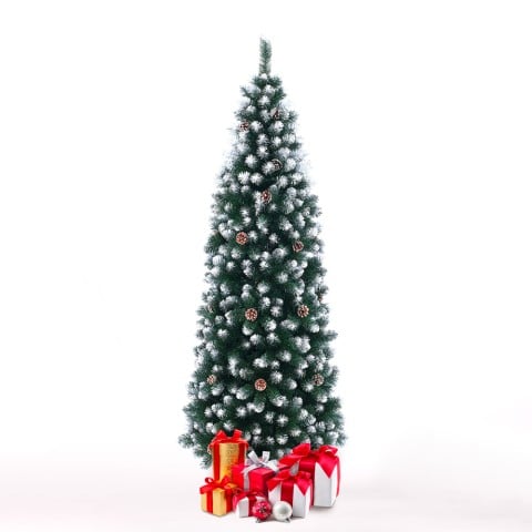 Kerstboom 180cm besneeuwd groen versierd met dennenappels Poyakonda Aanbieding