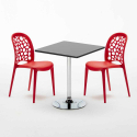 Rechthoekige salontafel zwart 70x70 cm met stalen onderstel en 2 gekleurde stoelen Wedding Mojito 
