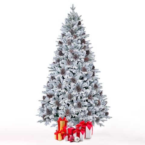 Kunstmatige versierde en besneeuwde kerstboom van 240cm met dennenappels Uppsala Aanbieding