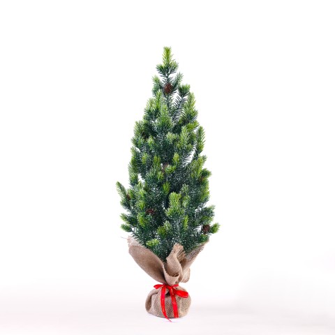 Kleine kunstmatige kerstboom van 50 cm voor op tafel met dennenappels en nep sneeuw Stoeren Aanbieding