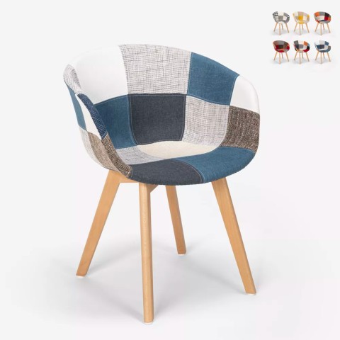 Nordic design patchwork stoel hout en stof keuken bar restaurant PIGEON Aanbieding