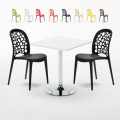 Vierkante salontafel wit 70x70 cm en 2 gekleurde stoelen Wedding Cocktail Aanbieding
