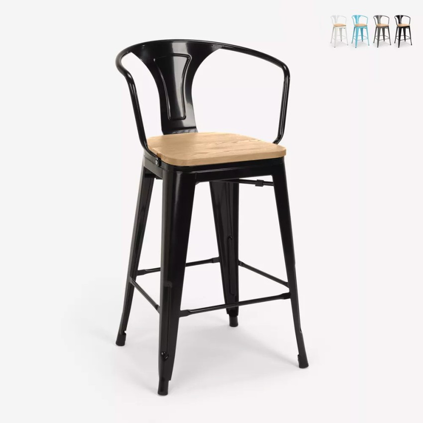 Hoge kruk met industrieel ontwerp Steel Wood Back Light Korting Hoge kruk met industrieel ontwerp Steel Wood Back Light Korting