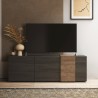 Mobiele televisiekast met modern design, 3 deuren, grijze houten afwerking, 181x44x59cm, Suite Aanbod