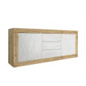 Modern dressoir Tribus WB Basic met 3 laden en 2 deuren in houtkleur en wit Voorraad