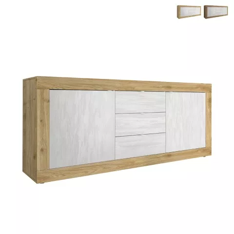 Modern dressoir Tribus WB Basic met 3 laden en 2 deuren in houtkleur en wit Aanbieding
