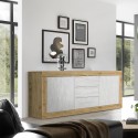Modern dressoir Tribus WB Basic met 3 laden en 2 deuren in houtkleur en wit Aanbod