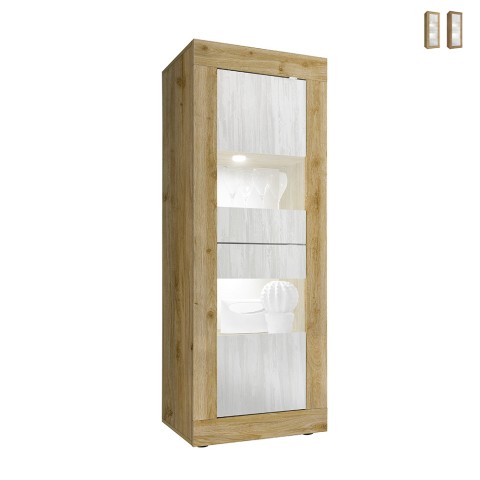 Woonkamer vitrinekast Nina WB Basic in hout met wit en 2 glazen deuren Aanbieding