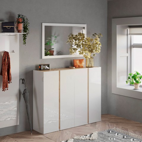 Moderne schoenenkast 4 deuren hoogglans wit eiken 140x35x111cm Chelsea Aanbieding
