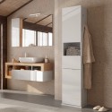 Mobiele draaibare badkamerkolom wit met spiegeldeur en lade Tilda Korting