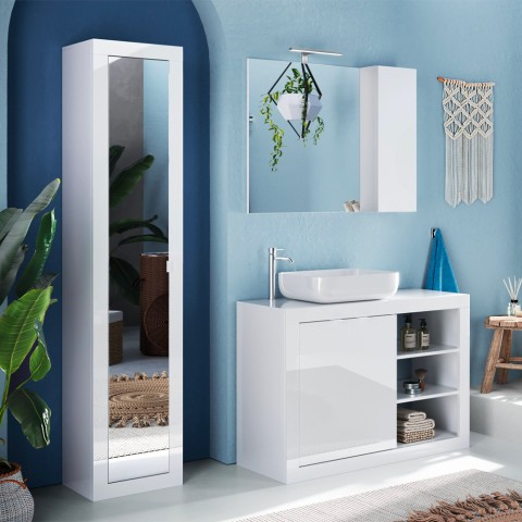 Mobiele badkamerkolom met spiegeldeur 42x35x195 glanzend wit Letty Aanbieding