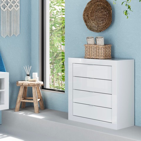 Witte ladekast slaapkamer badkamer 4 lades 70x78x35cm Chantal Aanbieding