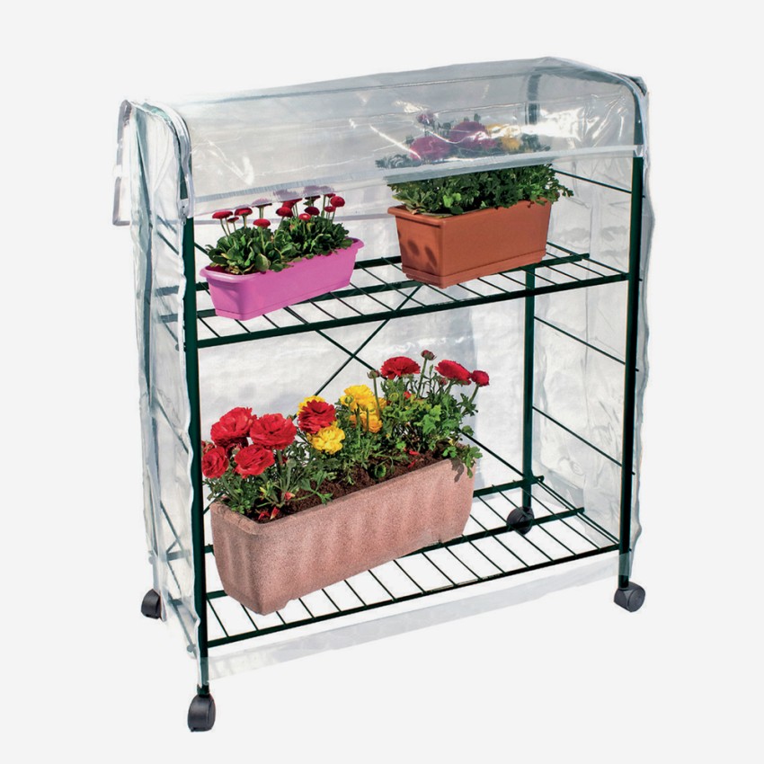 Kas met 2 planken op wielen voor balkon of terras 84x43xh100 cm Spring 100 Aanbieding Kas met 2 planken op wielen voor balkon of terras 84x43xh100 cm Spring 100 Aanbieding