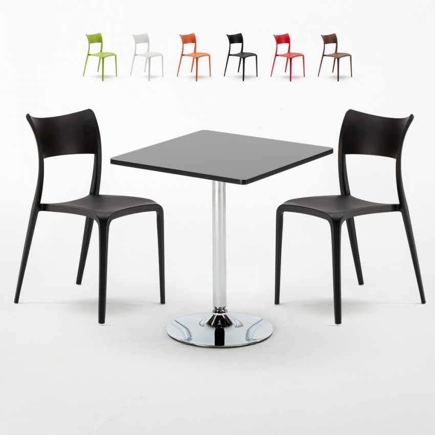Vierkante salontafel zwart 70x70 cm en 2 gekleurde stoelen Parisienne Mojito Aanbieding Vierkante salontafel zwart 70x70 cm en 2 gekleurde stoelen Parisienne Mojito Aanbieding