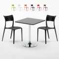 Vierkante salontafel zwart 70x70 cm en 2 gekleurde stoelen Parisienne Mojito Aanbieding