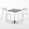 Rechthoekige salontafel zwart 70x70 cm met stalen onderstel en 2 gekleurde stoelen Parisienne Mojito Karakteristieken