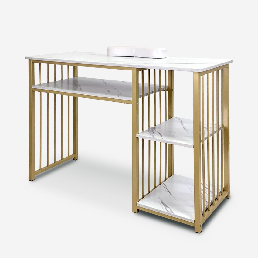 Manicure tafel nageltafel met marmereffect en gouden frame 110x43x81 cm Lipota Aanbieding Manicure tafel nageltafel met marmereffect en gouden frame 110x43x81 cm Lipota Aanbieding