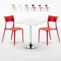 Vierkante salontafel wit 70x70 cm en 2 gekleurde stoelen Parisienne Cocktail Aanbieding
