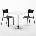 Vierkante salontafel wit 70x70 cm en 2 gekleurde stoelen Parisienne Cocktail Prijs
