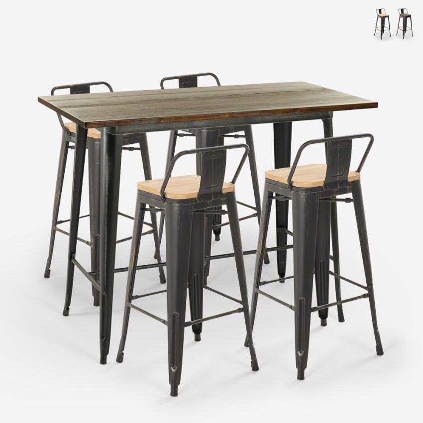 set 4 barstoelen met rugleuning en zwarte vintage tafel 120x60 cm blackduck Verkoop set 4 barstoelen met rugleuning en zwarte vintage tafel 120x60 cm blackduck Verkoop