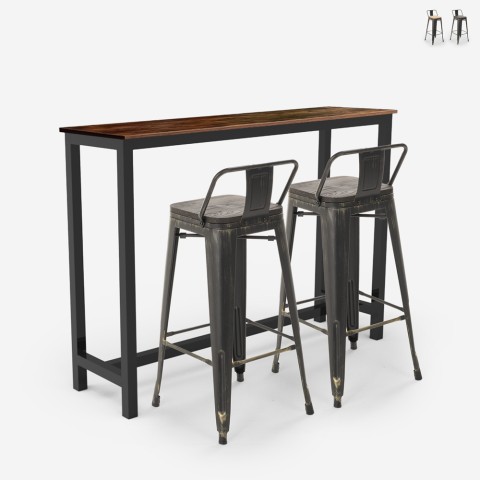 Set 2 tolix barstoelen met rugleuning en hoge industriële tafel Ludlow Aanbieding