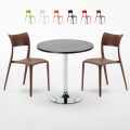Ronde salontafel zwart 70x70 cm en 2 gekleurde stoelen Parisienne Cosmopolitan Aanbieding