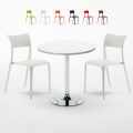 Ronde salontafel wit 70x70 cm en 2 gekleurde stoelen Parisienne Long Island Aanbieding