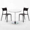 Ronde salontafel wit 70x70 cm en 2 gekleurde stoelen Parisienne Long Island Afmetingen