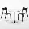 Ronde salontafel wit 70x70 cm en 2 gekleurde stoelen Parisienne Long Island Afmetingen