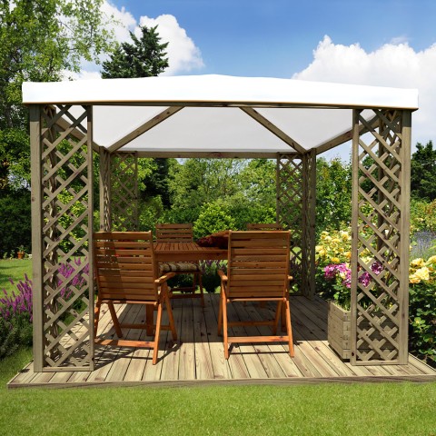 Houten tuinpaviljoen 3x3m wit PVC doek UV-bescherming Fox JT40 Pocket Aanbieding