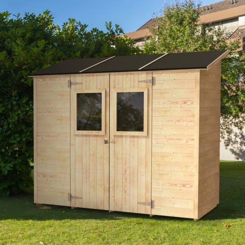 Houten tuinhuisje aangebouwd gereedschapsschuur Vaniglia 245x102 Aanbieding