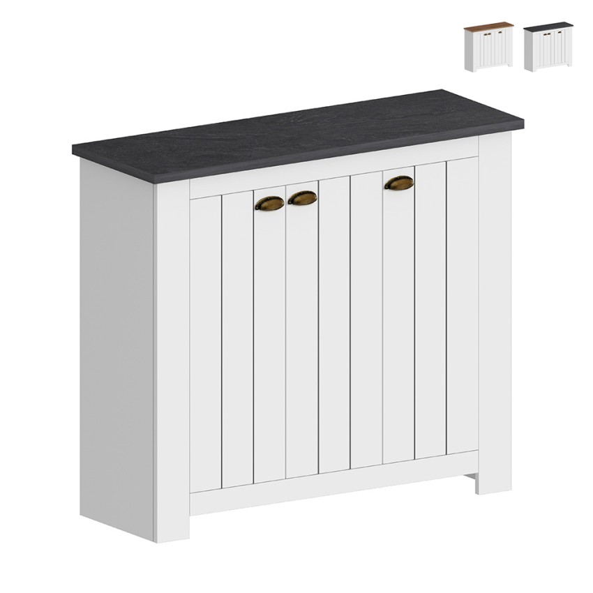 Witte klassieke schoenenkast voor de hal met 3 deuren van hout Jarret Aanbieding
