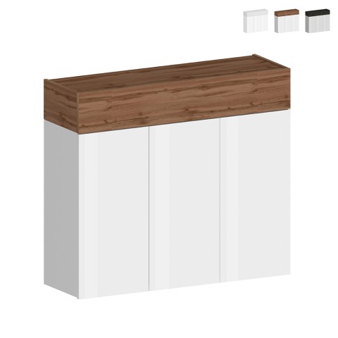 Moderne witte schoenenkast met 3 deuren en 8 planken 110x34x100cm Aida Aanbieding
