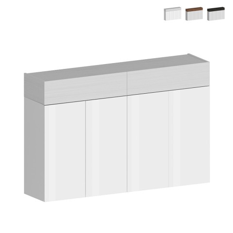 Moderne witte schoenenkast 4 deuren 8 planken hout 152x34x100cm Darice Aanbieding