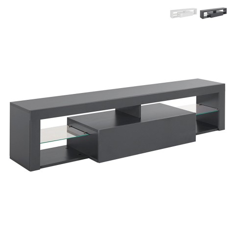 Moderne tv-meubel met klepdeur en glazen planken 160cm Helix Aanbieding