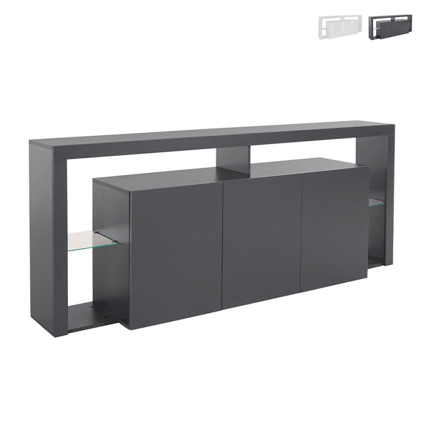 Moderne 3-deurs dressoir 200x40x80cm met glazen legplanken Pibrac Aanbieding Moderne 3-deurs dressoir 200x40x80cm met glazen legplanken Pibrac Aanbieding