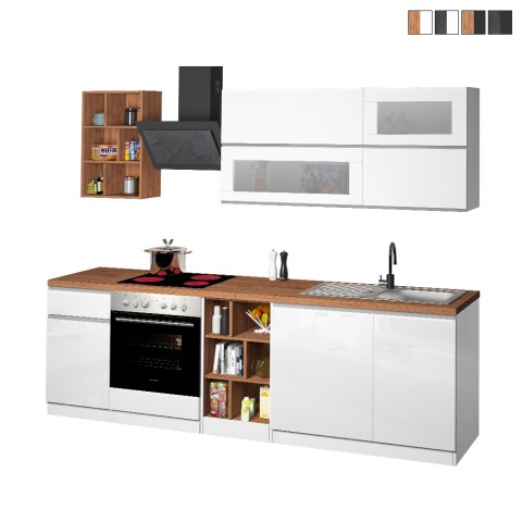 Moderne complete keuken, 256cm, lineair ontwerp, modulair Unica Aanbieding
