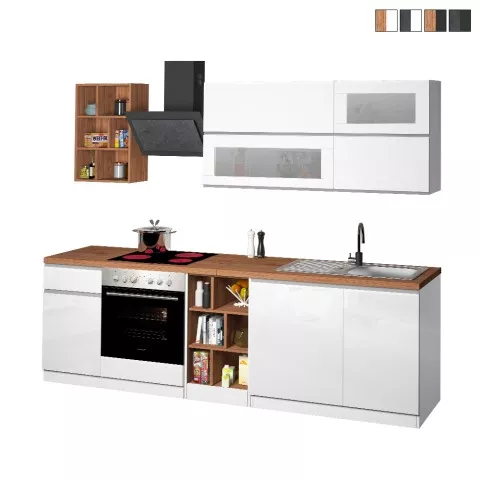 Moderne complete keuken lineair design 256 cm moduleerbaar Unica Aanbieding